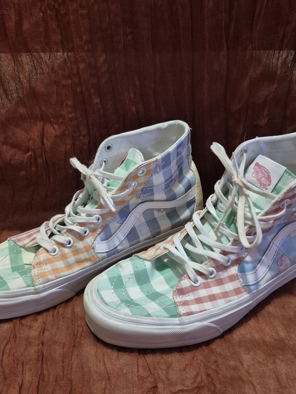 Vans High Top Checkerboard Gingham Sneakers in Pastel Multi
